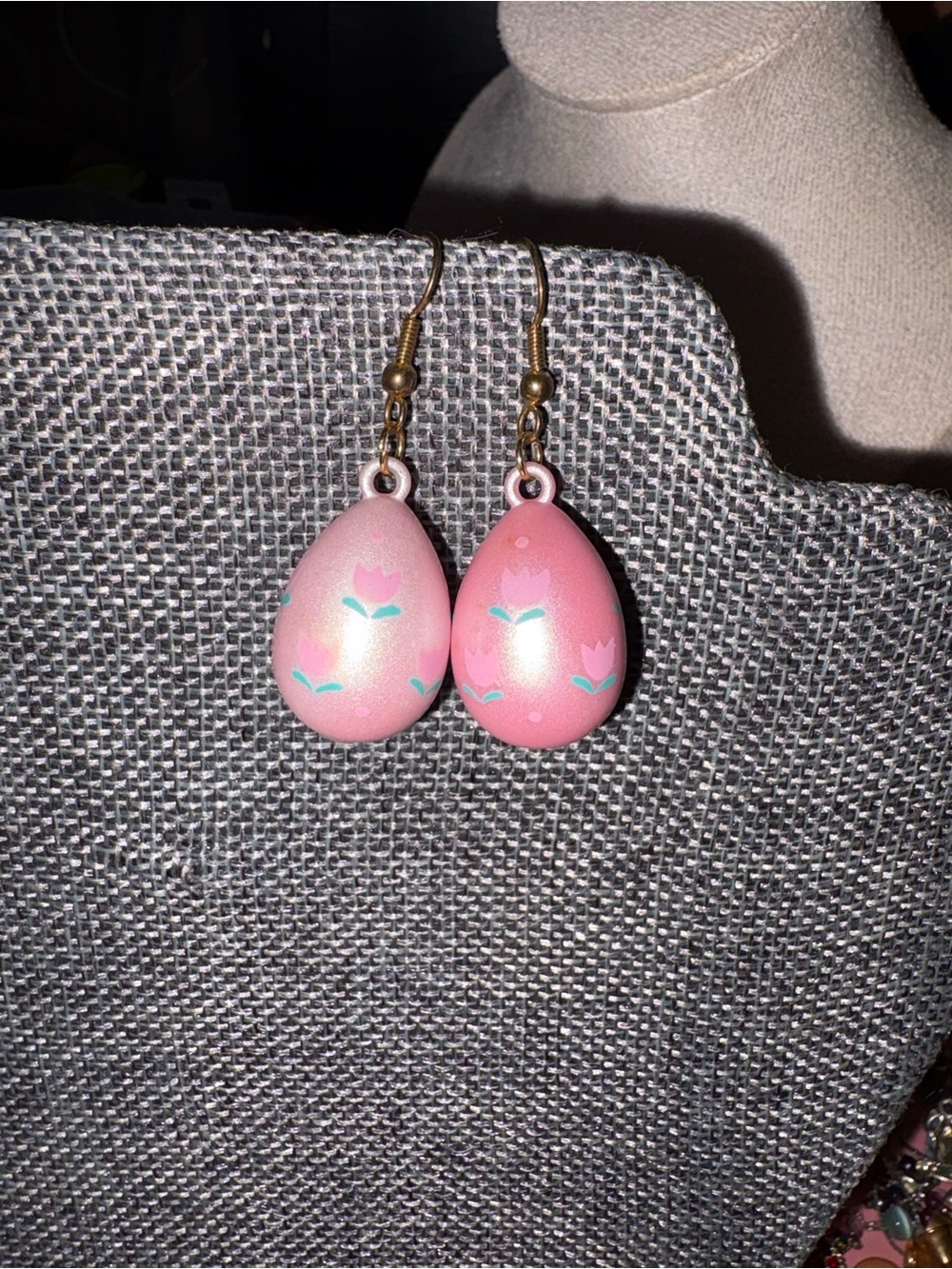 Hand-Painted Pink Teardrop Floral Earrings - Women's Jewelry